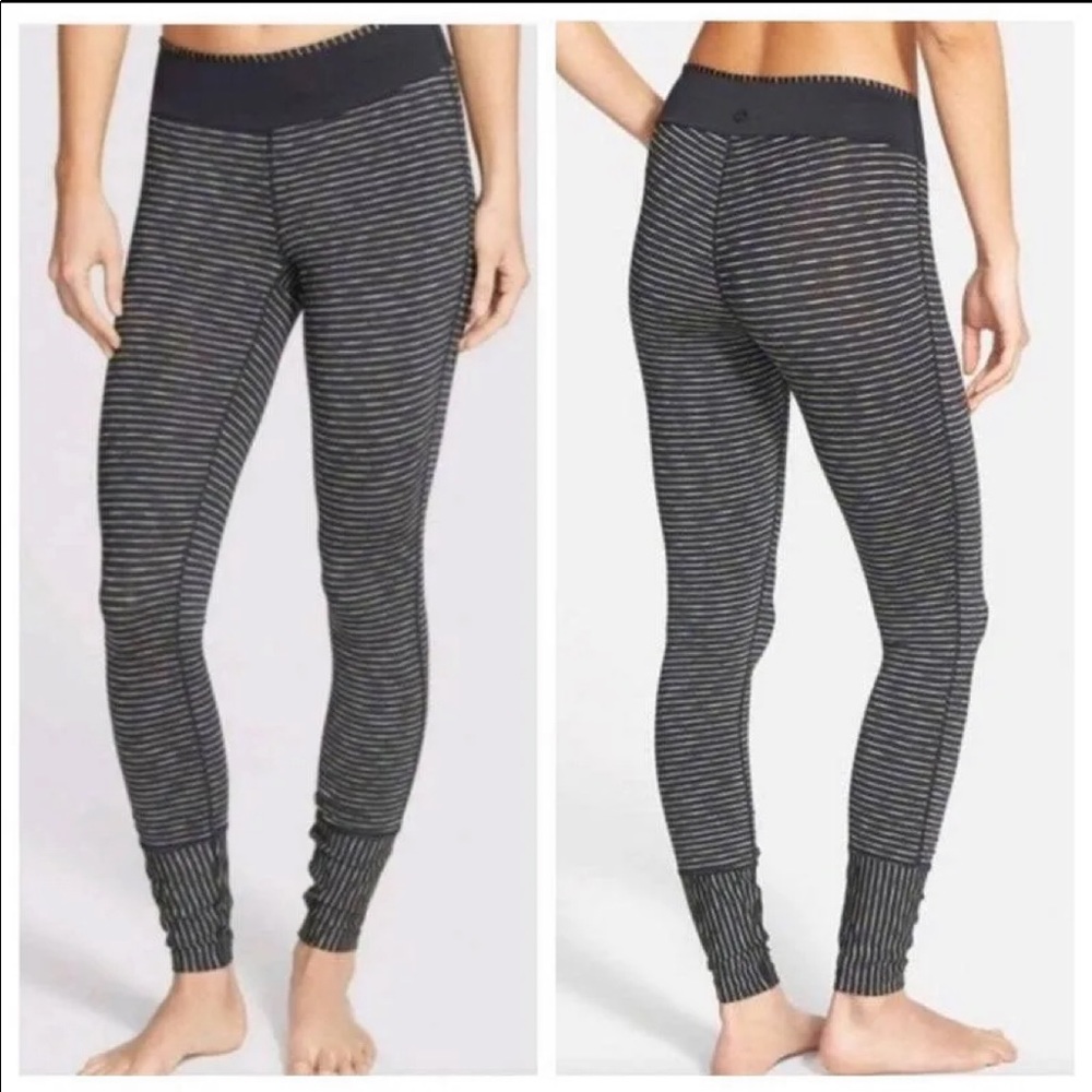 Prana Sapphire Leggings Black with Green Stripes Activewear Womens XS